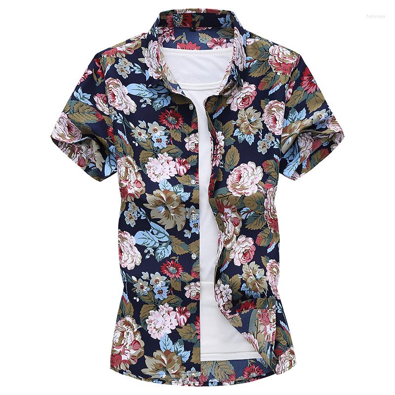 

Men's Casual Shirts Bright Floral Pattern Digital Print Streetwear Short Sleeve Shirt Summer Top Quality Cotton Soft Comfortable Men -7XL, Picture shown
