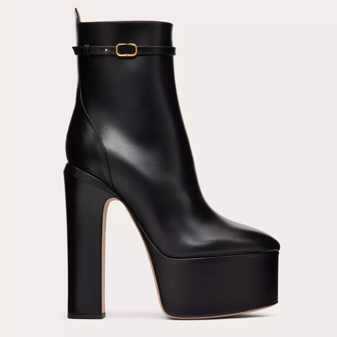 

Latest Ankle boots luxury designer classic Buckle Zip round head Platform Heel shoes 100% Cowskin 15.5CM high heeled fashion short boot 35-42, Brown 15.5cm