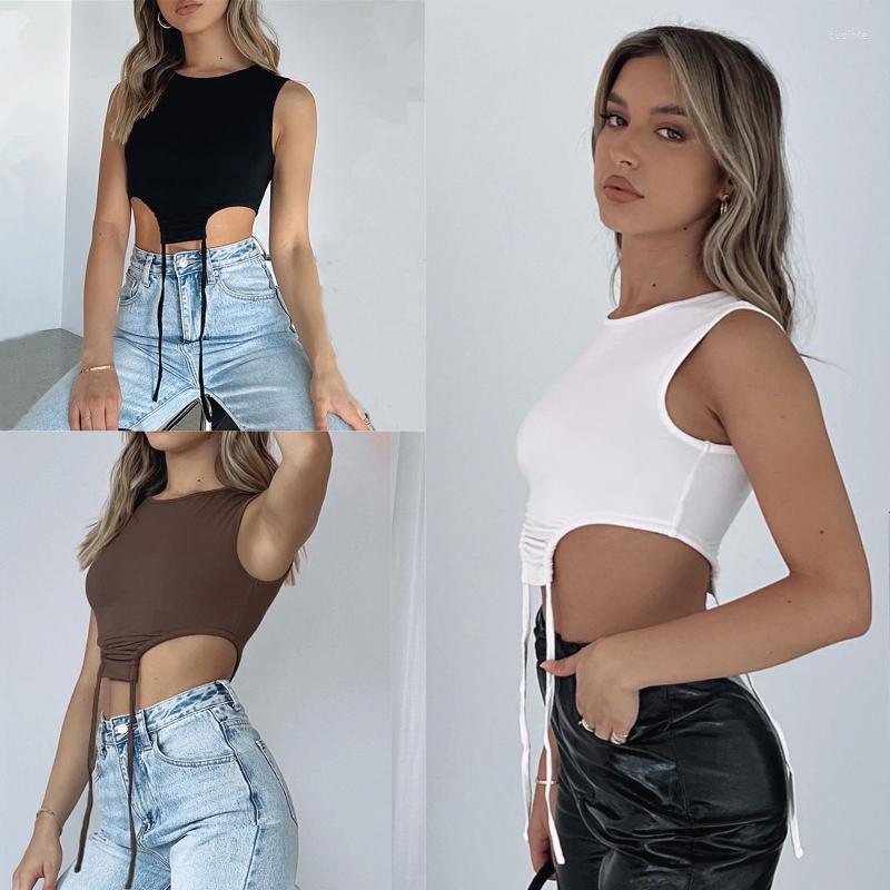 

Women' Tanks Women' Lace Up Sling Tie Crop Top Casual Summer Tank Adults Sleeveless Solid Color Camisole Tops With Straps, Brown