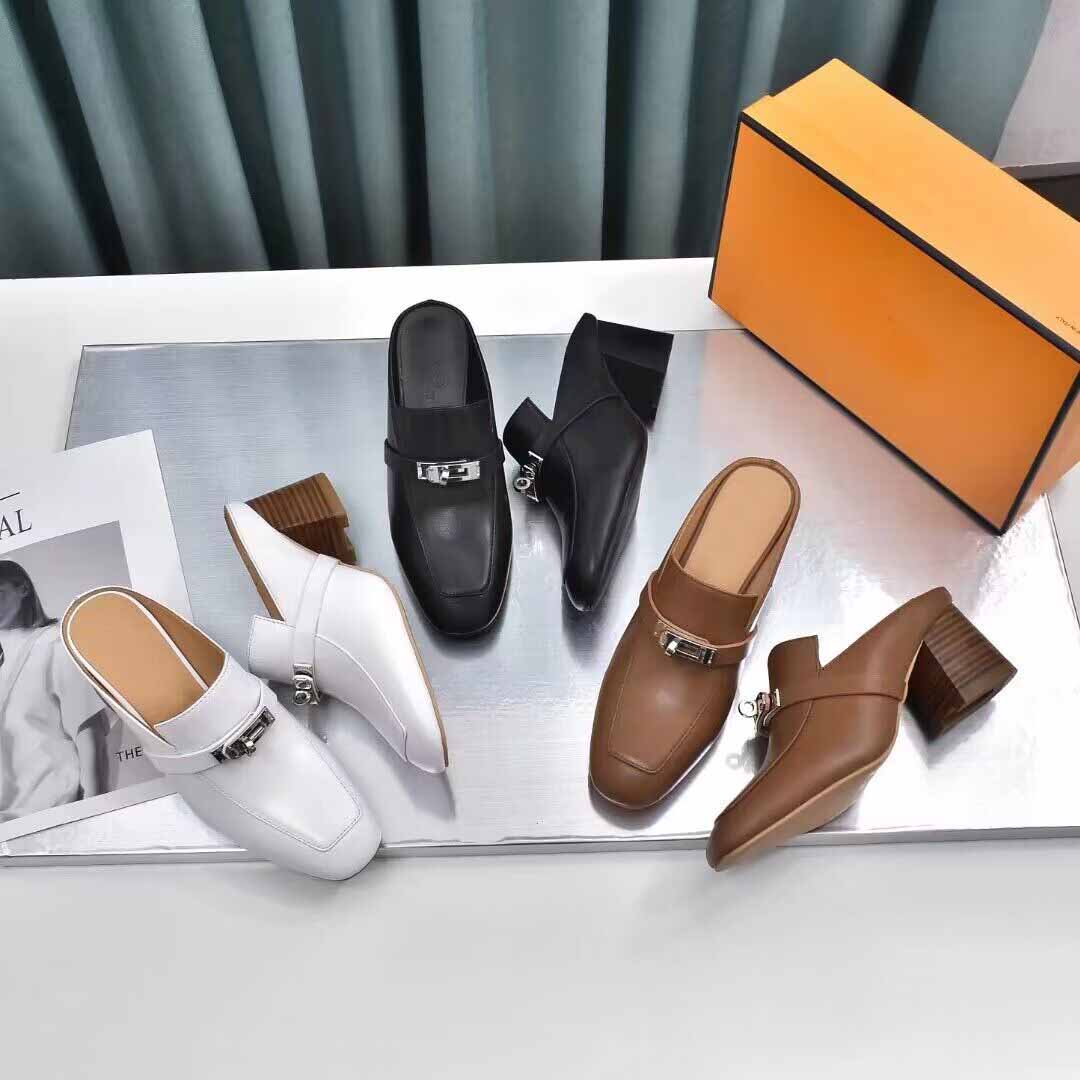 

Luxury designer shoes for Women Sandals leather loafers dress loafer slipper mules flat OZ genuine leathers with kelly buckle low heel 35-41 with box