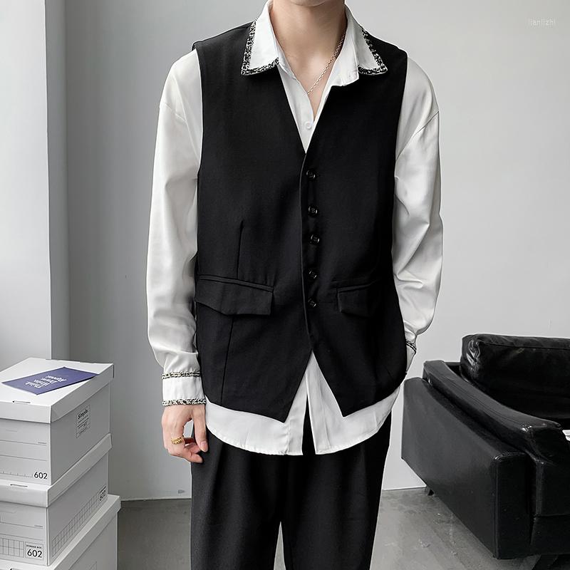 

Men's Vests Multi-button Suit Vest Men Vintage Design Korean Fashion Streetwear Casual Slim Fit Sleeveless Jacket Man Waistcoat, 374 black