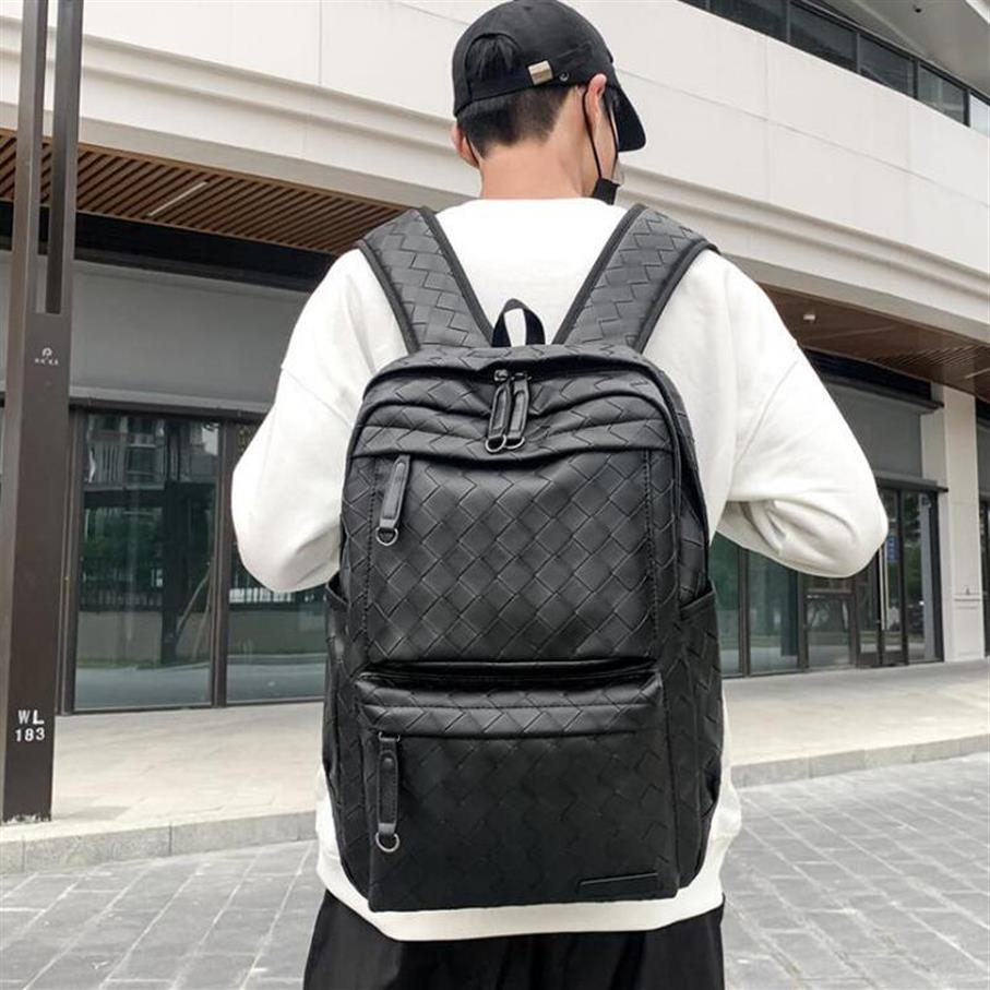 

Sac A Dos 2021 Luxury Big Backpack Black School Waterproof Bag Pack Trendy Woven Large Pu Leather Rucksacks Mens Laptop Bags2688