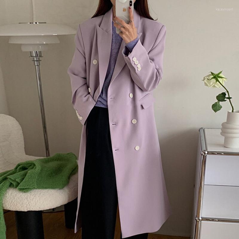 

Women' Suits Clothland Women Stylish Lilac Black Long Blazer Sleeve Double Breasted Jacket Autimn Office Wear Coats Mujer CA337