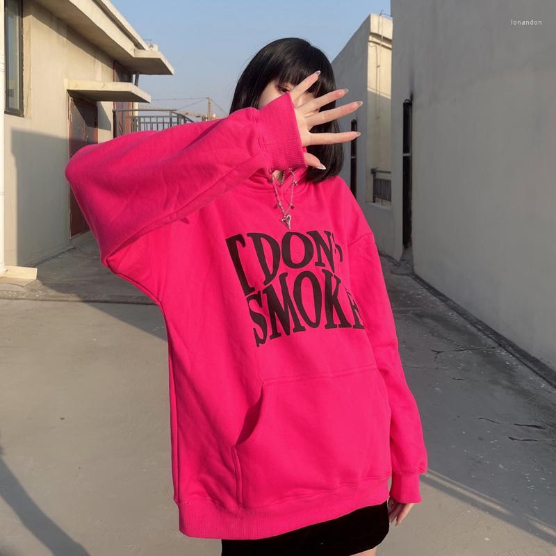

Women' Hoodies Fashion IDon'tSMOKE Print Women Hooded Oversize Pullovers Harajuku Basic Female Loose Streetwear Sweatshirts, Rose red