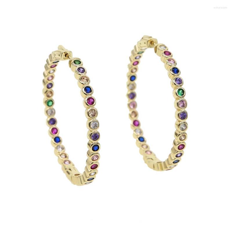 

Hoop Earrings Multi-Colored Cubic Zirconia Round Gold-Color Big For Women 50mm