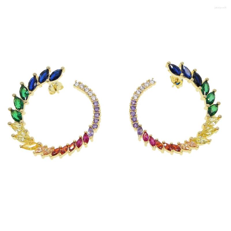 

Hoop Earrings 2022 Summer Colorful Cz Paved Rainbow Earring Gold Silver Color Cirle Leaves Luxury Bling Sparking Fashion Hoops Jewelry
