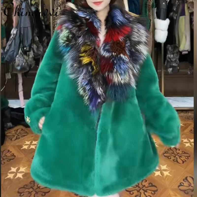 

Women's Fur 2022 Imported With European Mink Jacket Long-Sleeved Women's Mid-Length Winter Warm Slimming Fashion, Green
