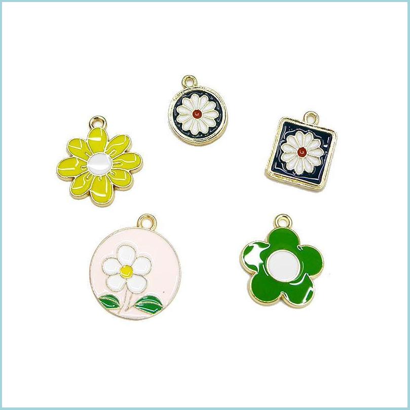 

Charms Charms Yeyin 10Pcs Enamel Sunflower Daisy Peach Blossom Flower Mixed Color Pendant Jewelry Finding Making Components Drop Del Otkmv