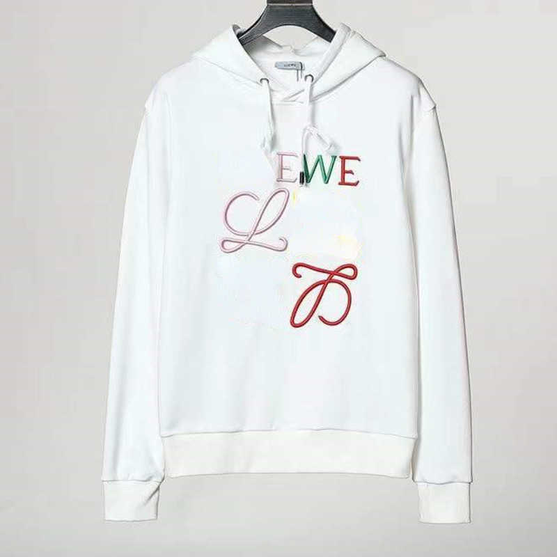 

Loe Designer Hoodie Mens Sweatshirt Colorful Embroidery Hooded Sweater Men Women Pullover Coat Casual Loose Hoodies, White