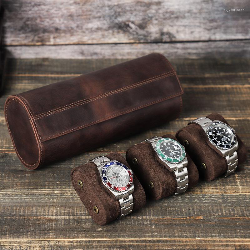

Watch Boxes 3/2/1 Slots Roll Case For Holder Men Travel Nubuck Cow Leather Storage Jewelry Organizer Display Box High Quality