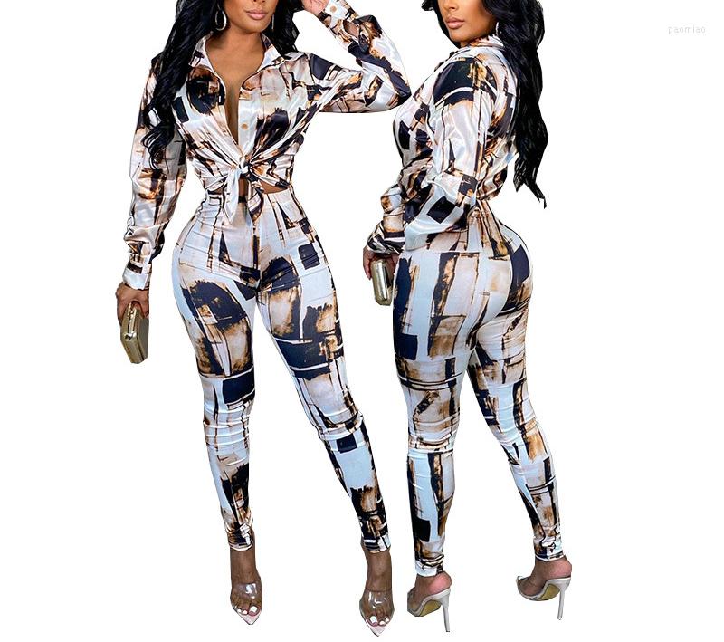 

Women' Two Piece Pants For Women' Fashion Print Shirt Two-piece Casual Woman & Female Long Sleeve Top And Suits 2022