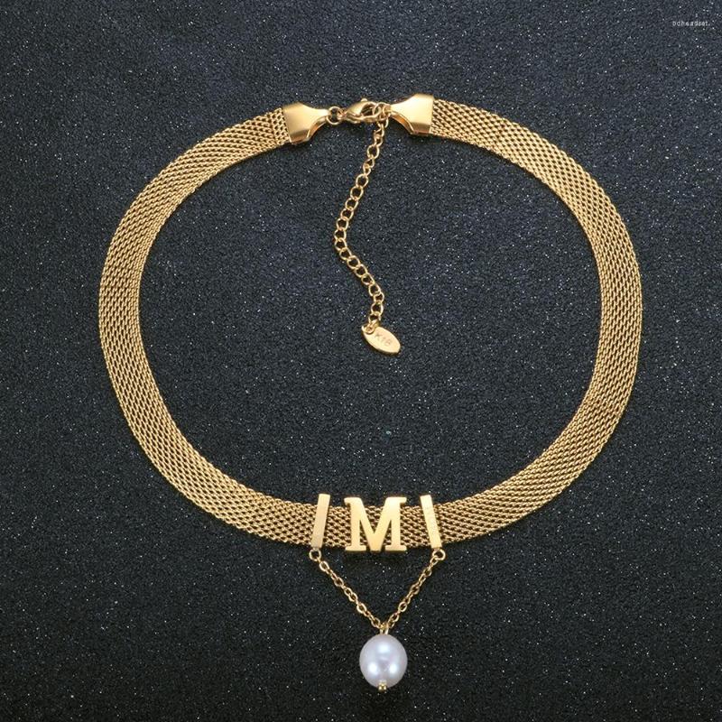 

Choker Trendy Letter M Tassel Freshwater Pearl Necklace Punk Mom Mesh Necklaces For Women Jewelry Gift