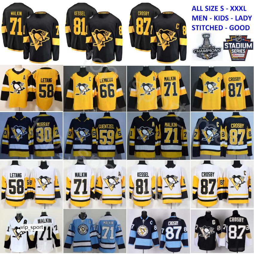 

College wear Stadium Series Pittsburgh Penguins Jersey 87 Sidney Crosby 71 Evgeni Malkin Phil Kessel Kris Letang Lemieux Matt Murray Guentze, Man 2 player