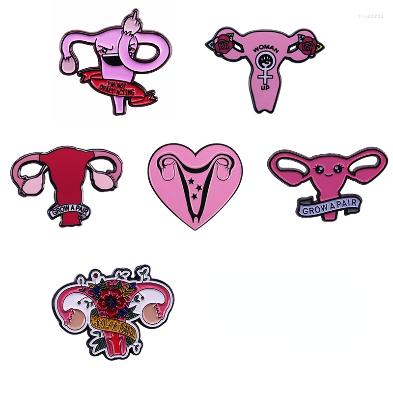 

Brooches Grow A Pair Ovaries Pins Collection Woman Up Feminist Girl Power Badge Uterus Courage