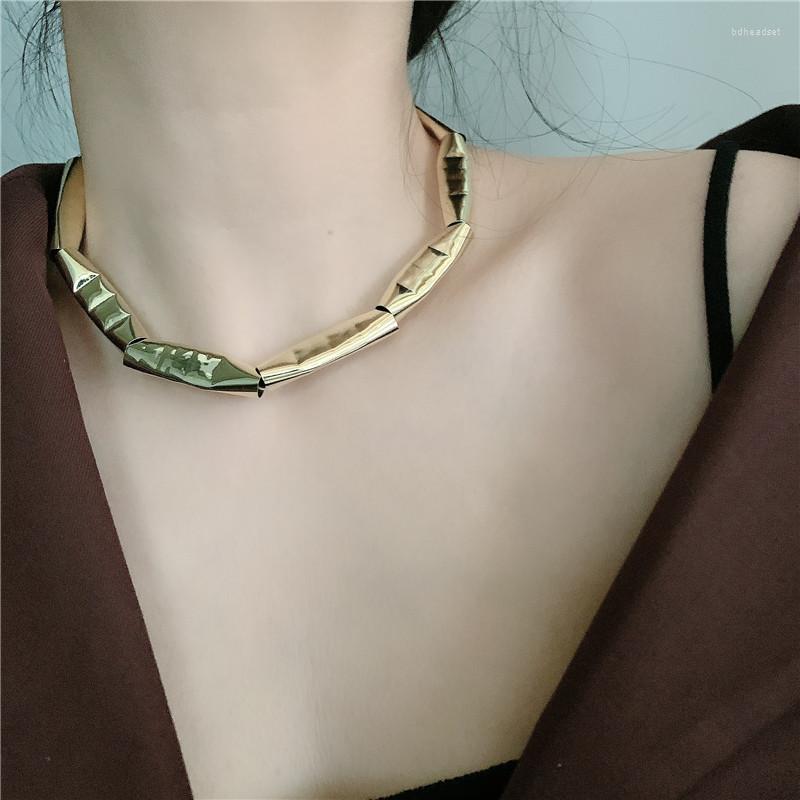 

Choker Tube Splicing Collar Necklaces For Women Gold Color Simple Cool Necklace Teenage Girls Egirls Y2k Jewelry Punk Hip-hop