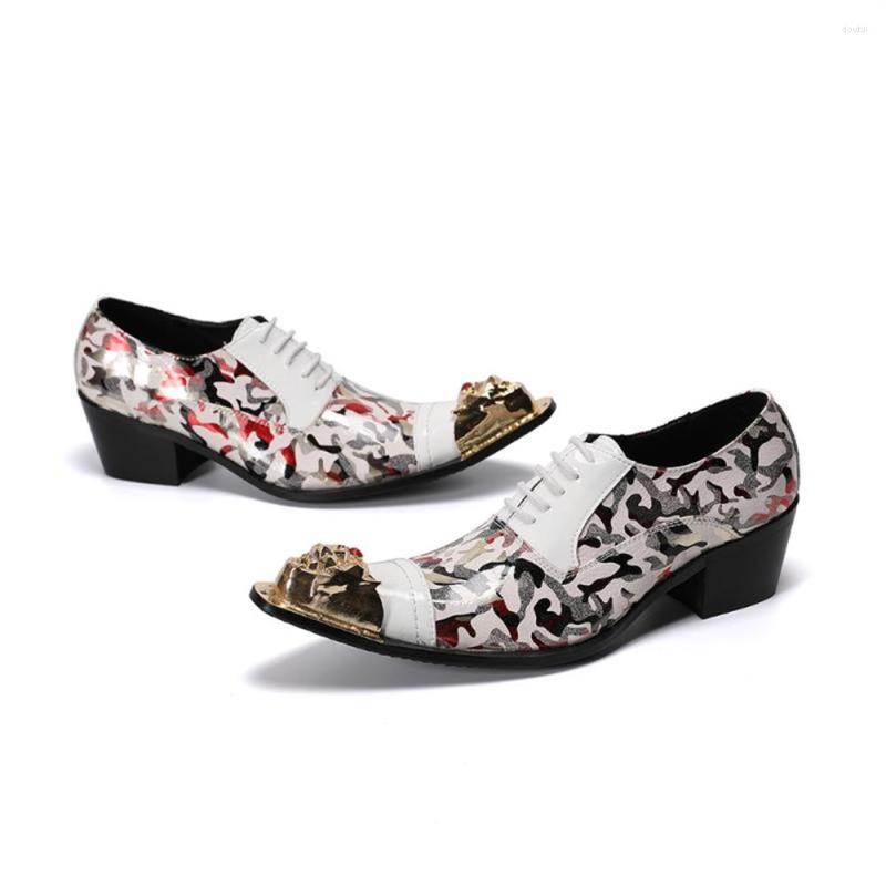 

Dress Shoes Mens High-heeled Printed Brogue Wedding Pointed Toe Lace-up Formal Leather Business Breathable, White