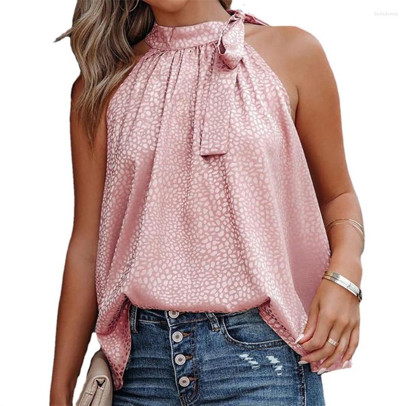 

Women' Blouses Summer Women Blouse Halter Neck Dots Chiffon Shirt Tops Sleeveless Blusas Mujer De Moda 2022, Pink