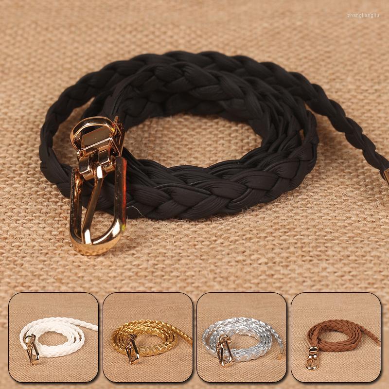 

Belts Elegant Fashion Women Belt Weave Leather Waistband Buckle Soild Color Small Fresh Slender Dress Accessories 100cmBelts, White