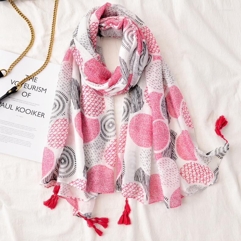 

Scarves 2022 Cotton Circle Flower Print Tassel Shawls Long Spot Scarf Hijab Wrap 10pcs/LOT Wholesale