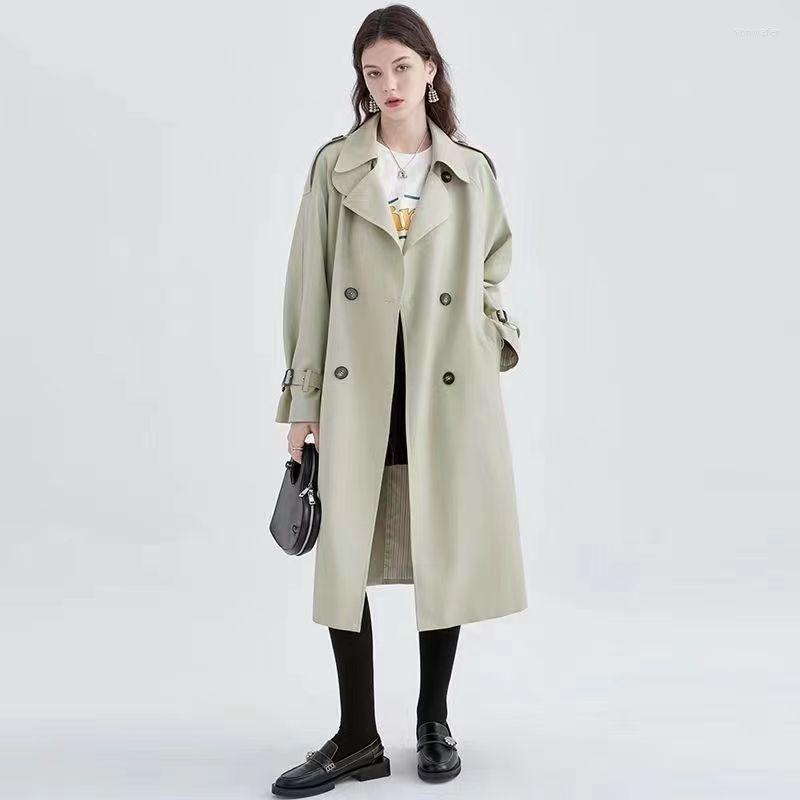 

Women's Trench Coats Windbreaker Women's Mid-length High-end Fried Street Robe 2022 British Style Coat Women, Bean paste green
