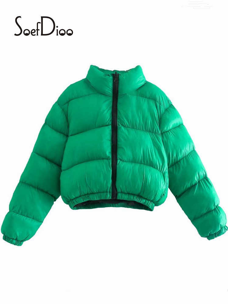 

Women's Down Parkas Soefdioo Green Stand Collar Long Sleeve Cotton-padded Jacket Coat Fall Winter Women Fashion Zipper Thick Warm Outwear Streetwear T221011