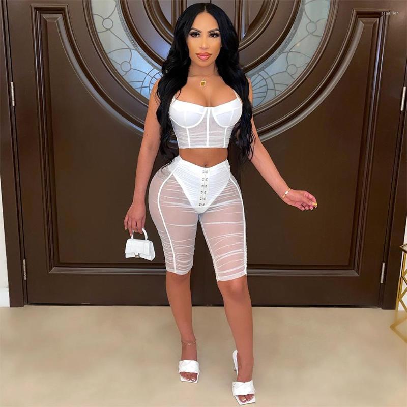 

Women' Tracksuits 2022 Quality Fashion Design 2pcs Women Set Summer Solid Spaghetti Strap Transparent Folds Sexy Club, Black