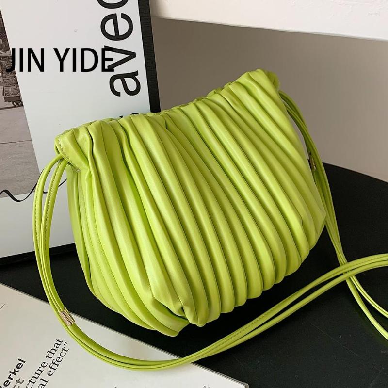 

Evening Bags Luxury Designer Women's Ruched Bucket Bag Soft Leather Side Shoulder For Women 2022 Cute Lady Crossbody Fashion Handbag, Blue