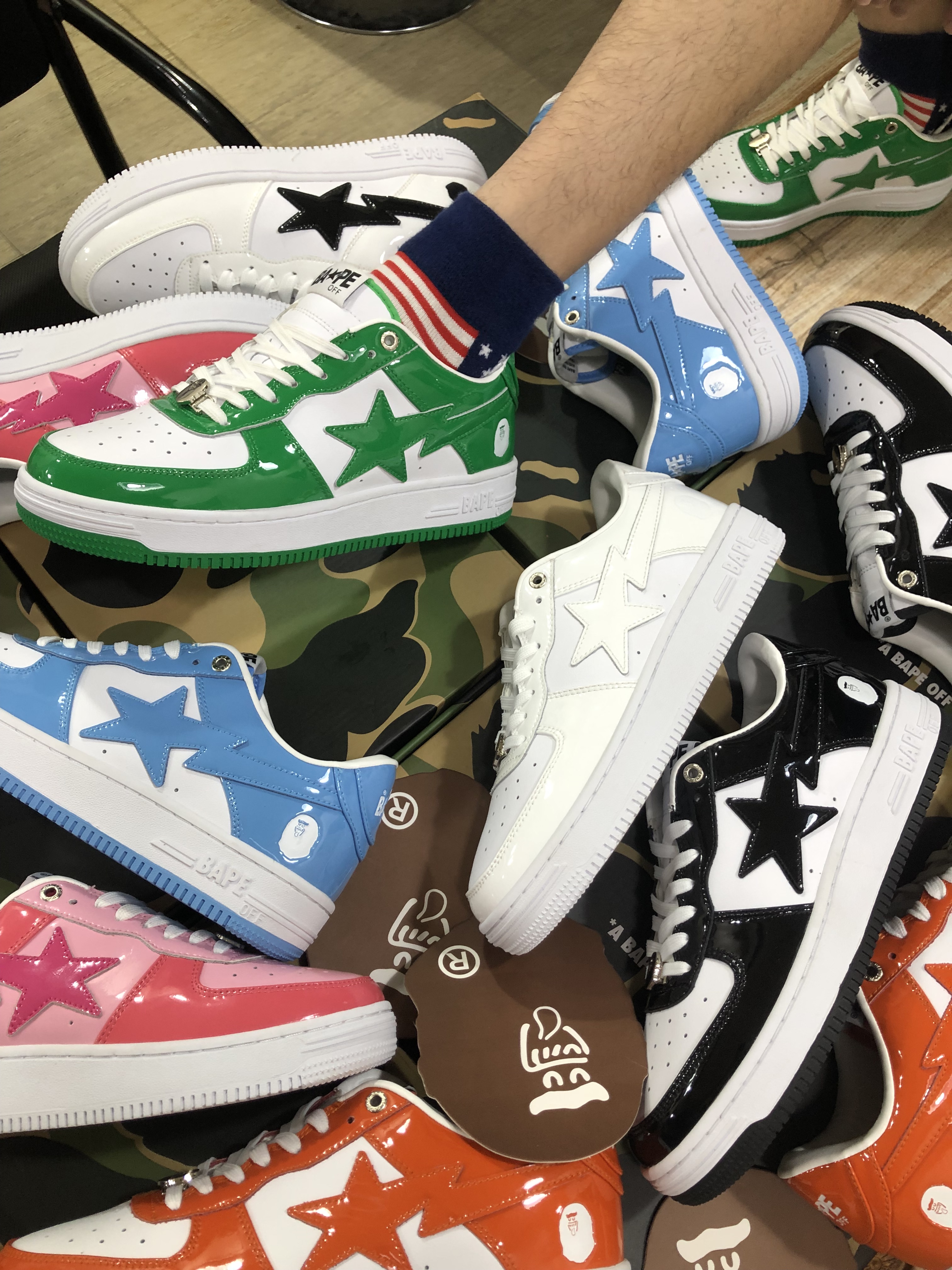 

Bapesta Bapestas Baped OFF Casual Shoes Sk8 Low Men Women Black White Pastel Green Blue Suede Pink Mens Womens Trainers Outdoor Sports Sneakers Walking Jogging, Box