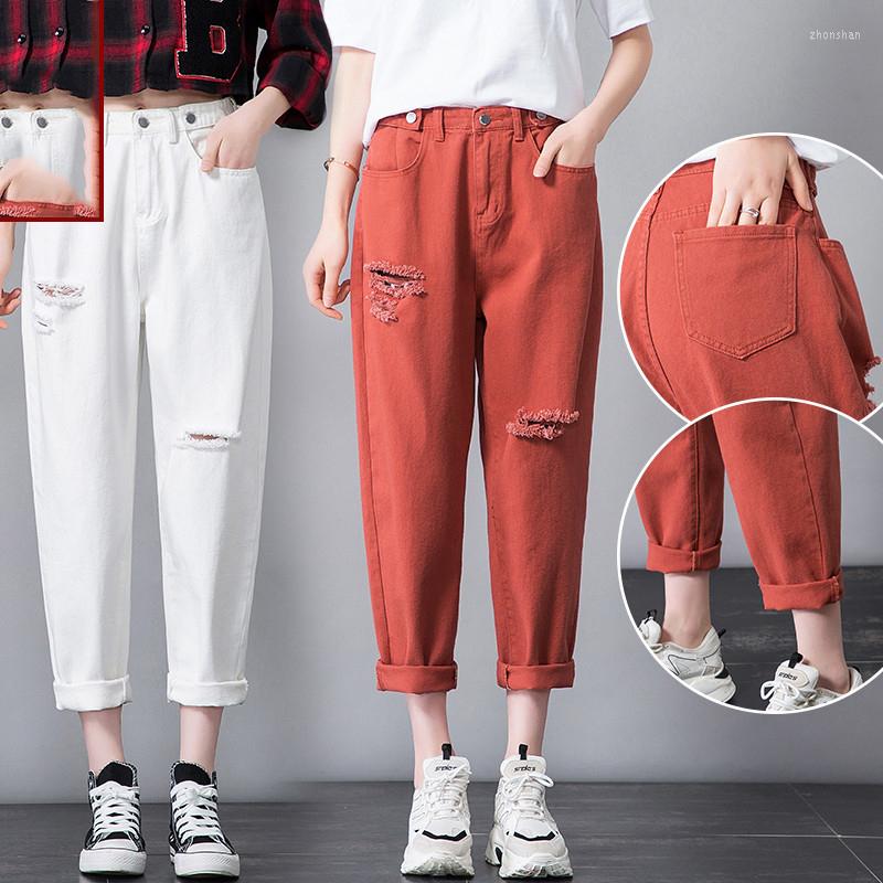 

Women's Jeans Pant Women Hole Rotten Casual Ankle-Length Pants Loose Candy Color Denim Harem High Waist Feet Boyfriend