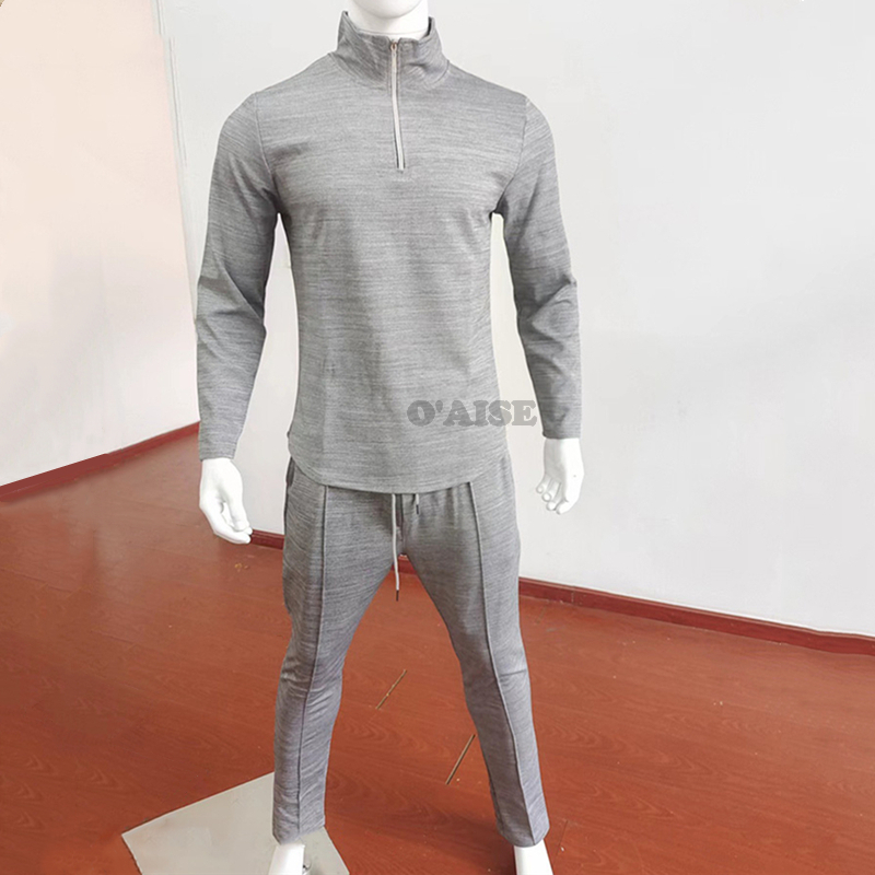 

Men's Activewear Casual Running Wear Half Zip Stand Collar Long Sleeve Pullover Shirt and Pant Set Streetwear Solid Color 2 Piece Set STZ02, Black