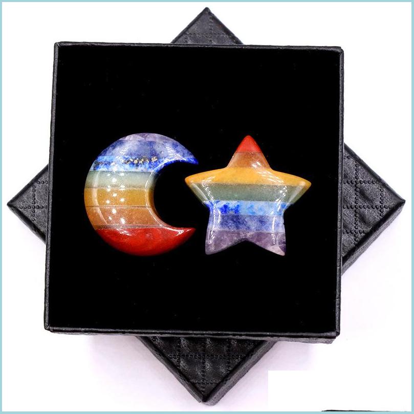 

Stone 30Mm Rainbow Chakra Stone Carving Sun Moon Star Shape Crystal Healing Meditation Decoration Ornaments Crafts Gift Box Drop Deli Dh8Fv