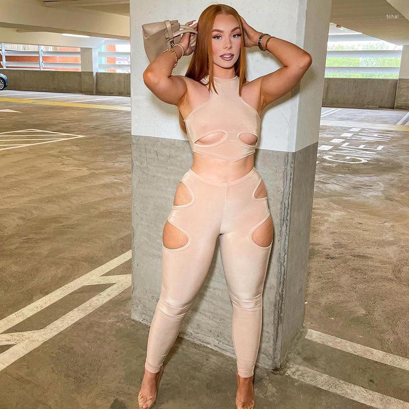 

Women' Two Piece Pants Summer Women Sexy Skinny Outfits Sportswear Trouser Suits Solid Tracksuits Set Woman Two-piece, Apricot