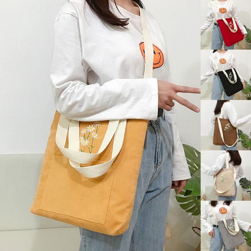 

Evening Bags Arrival Cute Women Handbag Lady Corduroy Bag Solid Color Printed Daisy Shoulder Buckle Small High Quality Square Pocket, Creamy-white