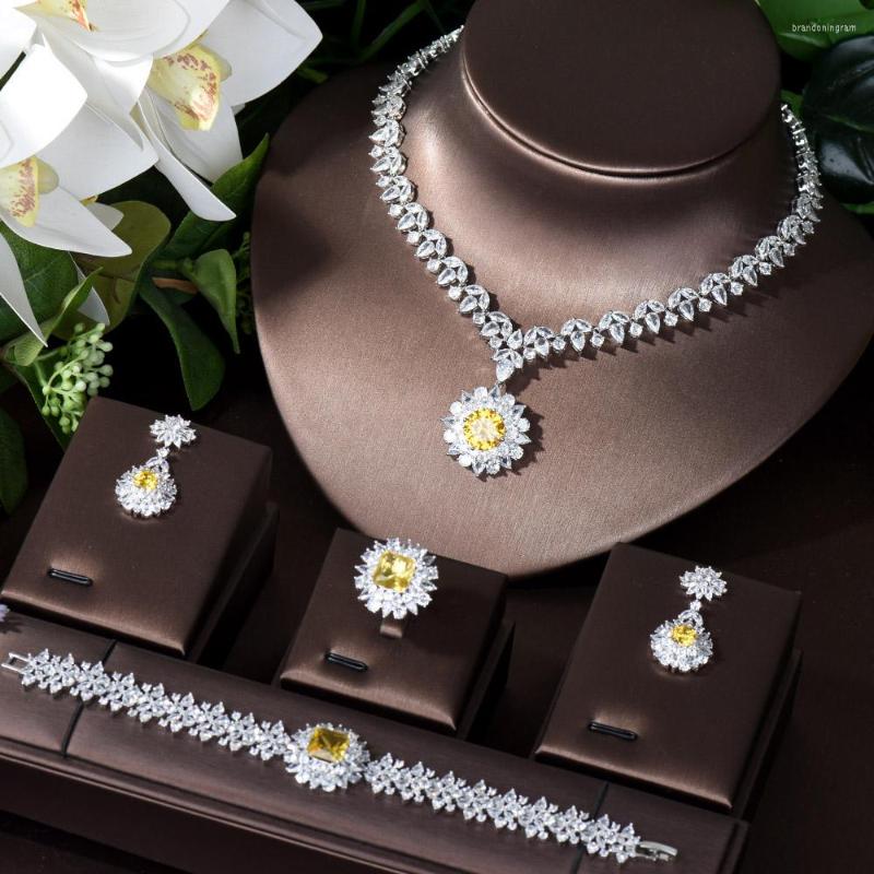

Necklace Earrings Set HIBRIDE Trendy Round Shape Yellow CZ For Women Wedding Dubai Nigeria Bridal And Earring Bijoux N-503, Picture shown
