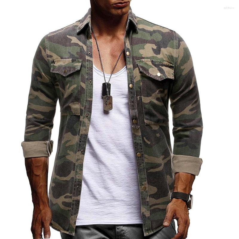 

Men's Casual Shirts Mens Turn Down Collar Long Sleeve Camouflage Print Autumn Coats Tops Clothing, Green