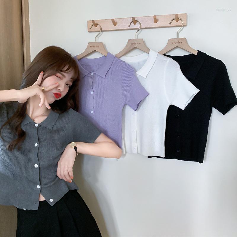 

Women's Knits Women's & Tees Summer Style Age-reducing And Thin Western-style Collar Short-sleeved Knitted Cardigan Short Top Clothing, Black