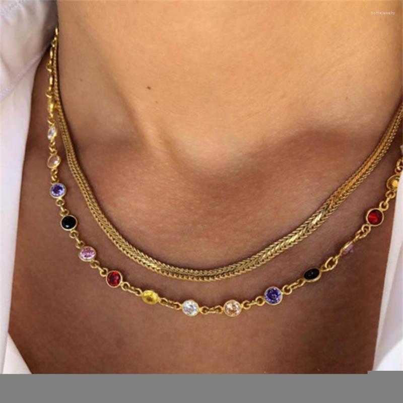 

Choker Multilayer Wide Golden Clavicle Chain Necklaces For Women Vintage Necklace On Neck Boho Colorful Crystal Beads Jewelry