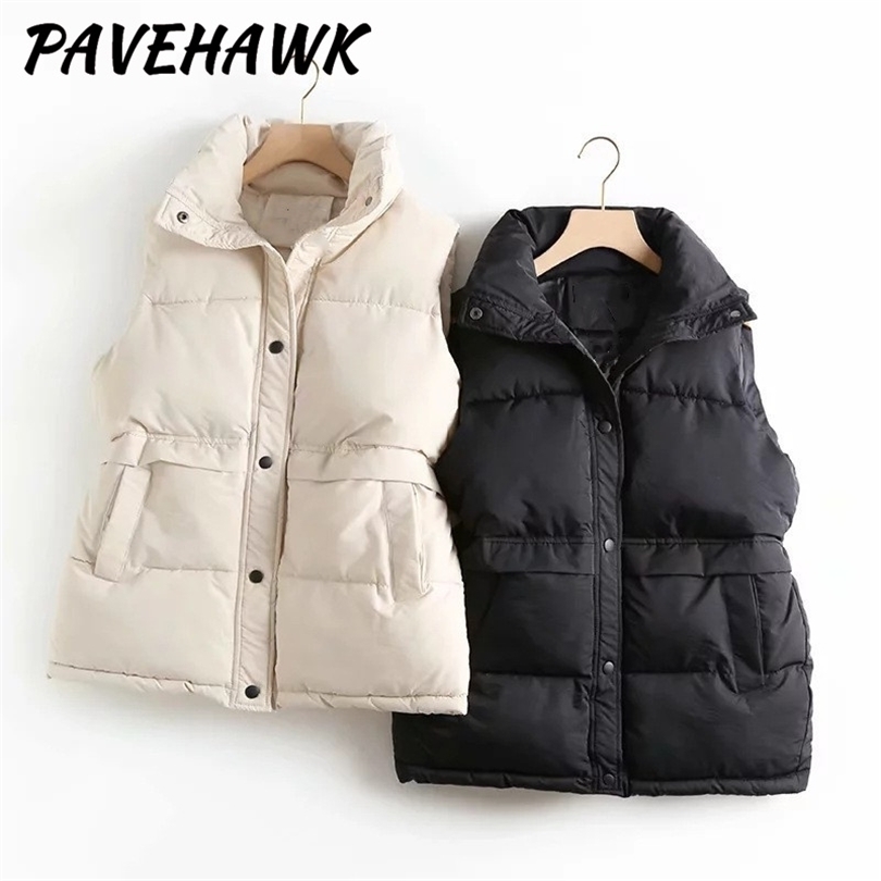 

Womens Vests Women Solid Loose Vest Autumn Winter Stand Collar Elegant Warm Outerwear Sleeveless Women Down Vests Parkas Jackets 221010, Black