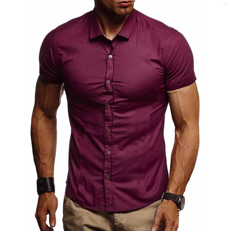 

Men's Casual Shirts Collar Button Sleeve Business Solid Men's Affairs Short Shirt Turn-Down Men Black One Bodysuit