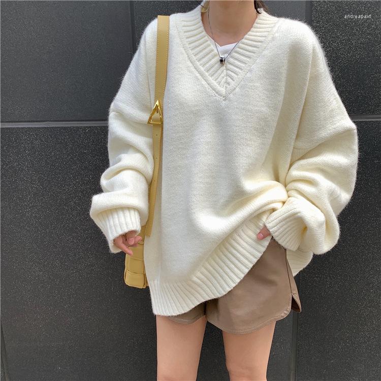 

Women's Sweaters Wool Women Knitwear Sweater Loose V-Neck Warm Fashion Simple Jumper Female Long Sleeve Knit Pullover Tops Spring, Beige