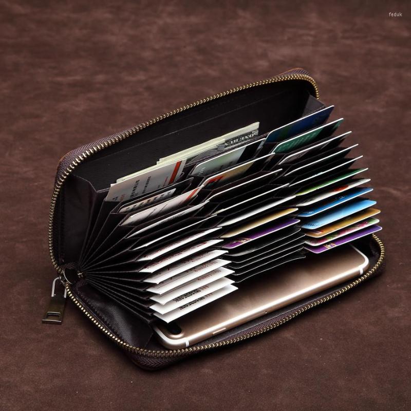 

Card Holders SF8045 Men Business Long Purse Genuine Leather Holder Wallet Women Zipper Pocket Unisex Case Coin
