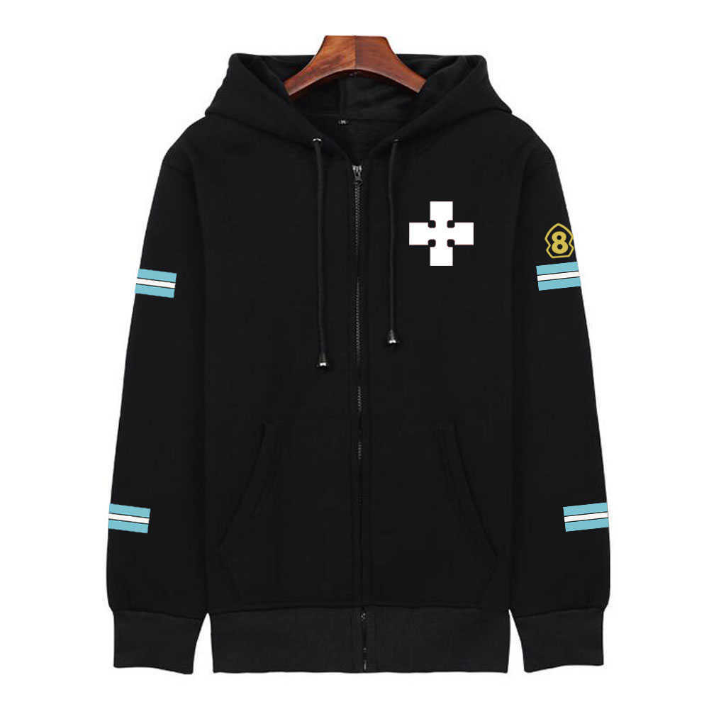 

Men's Hoodies Sweatshirts Anime Hoodie Fire Force Cosplay Zipper Pullover Tops Long Sleeves Casual Loose Unisex Winter T221008, Black1