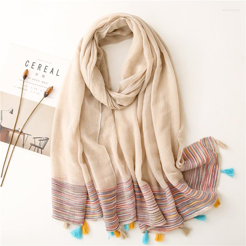 

Scarves 2022 Summer Plain Color Tassel Shawls Beach Long Head Muffler Wrap Hijab
