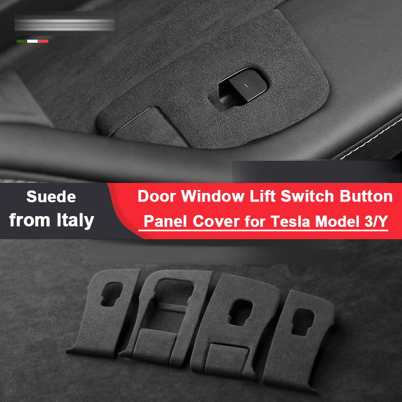 

For Tesla Model 3 Y Door Switch Button Sticker Window Lift Panel Suede Cover Door Trim Protector Interior Stickers Accessories, Black