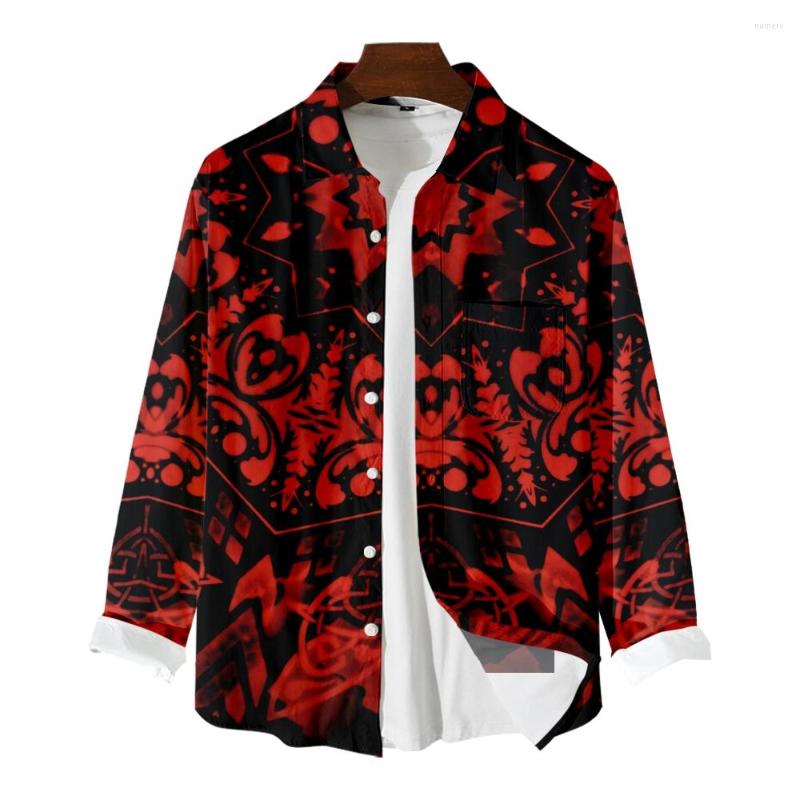 

Men's Casual Shirts Long-sleeved Shirt Men's Black And Red Villain Flower Print Personality Trend Elegant Aristocratic Coat, B036