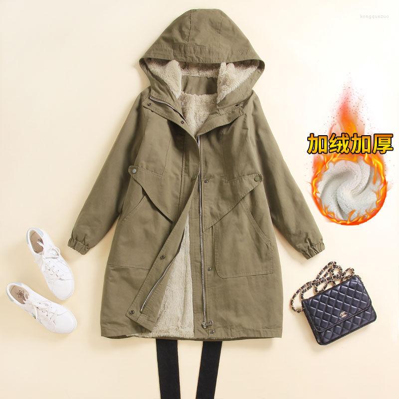 

Women's Trench Coats 2022 Autumn And Winter Women Mid-length British Style Loose Jackets Fleece Thickening Hooded Coat Women's Clothing, Black