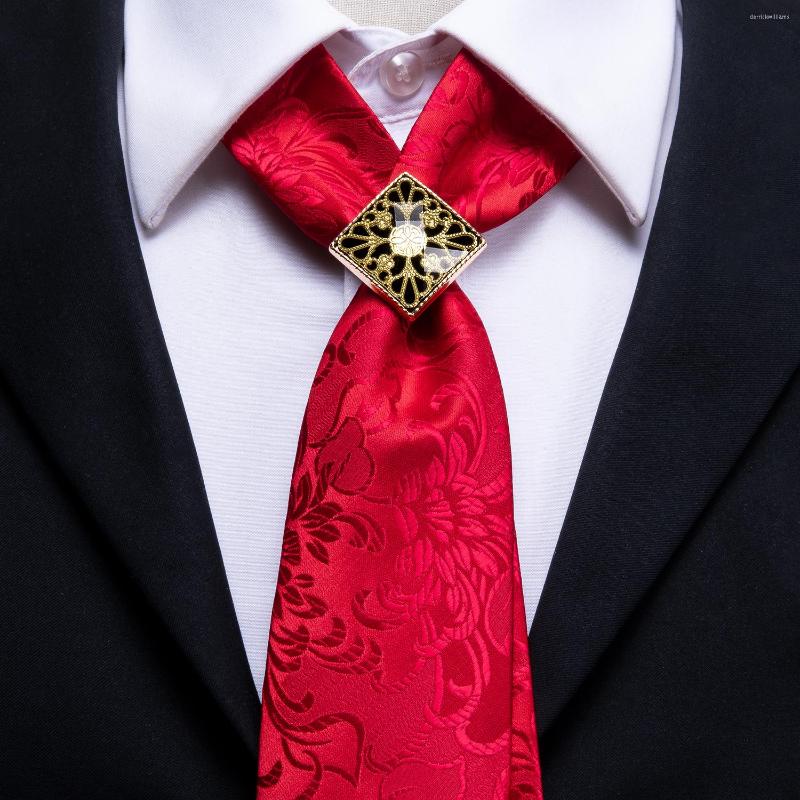 

Bow Ties Hi-Tie Red Men's Tie Set Luxury Ring Paisley Silk For Men Fashion Design Hanky Cufflinks Wedding Quality Necktie