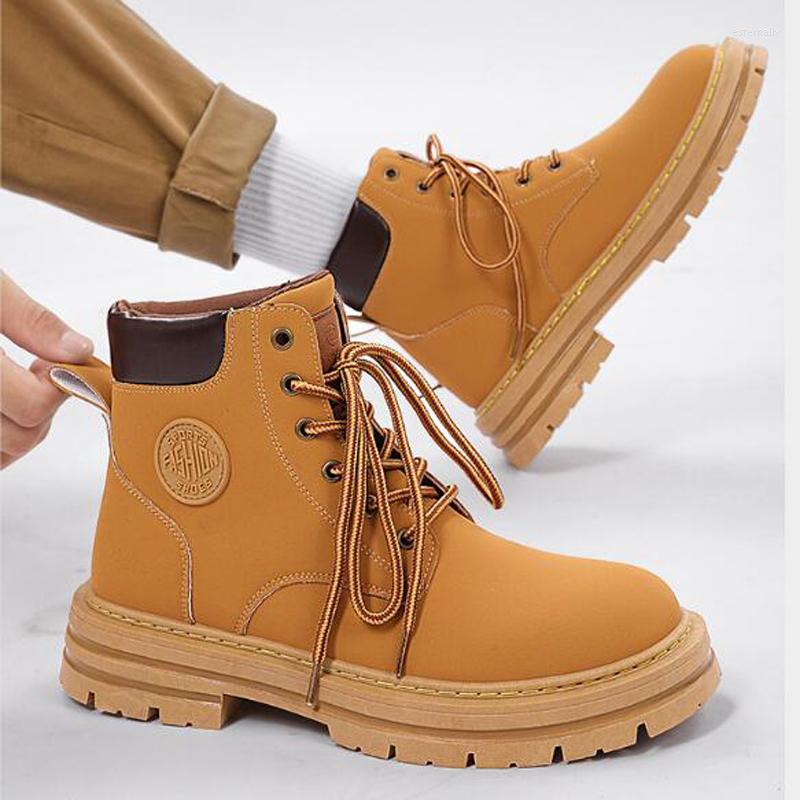 

Boots Autumn Tide Shoes Men's Motorcycle Retro Tooling High-top Desert British Style Thick-soled Leather M809, Yellow