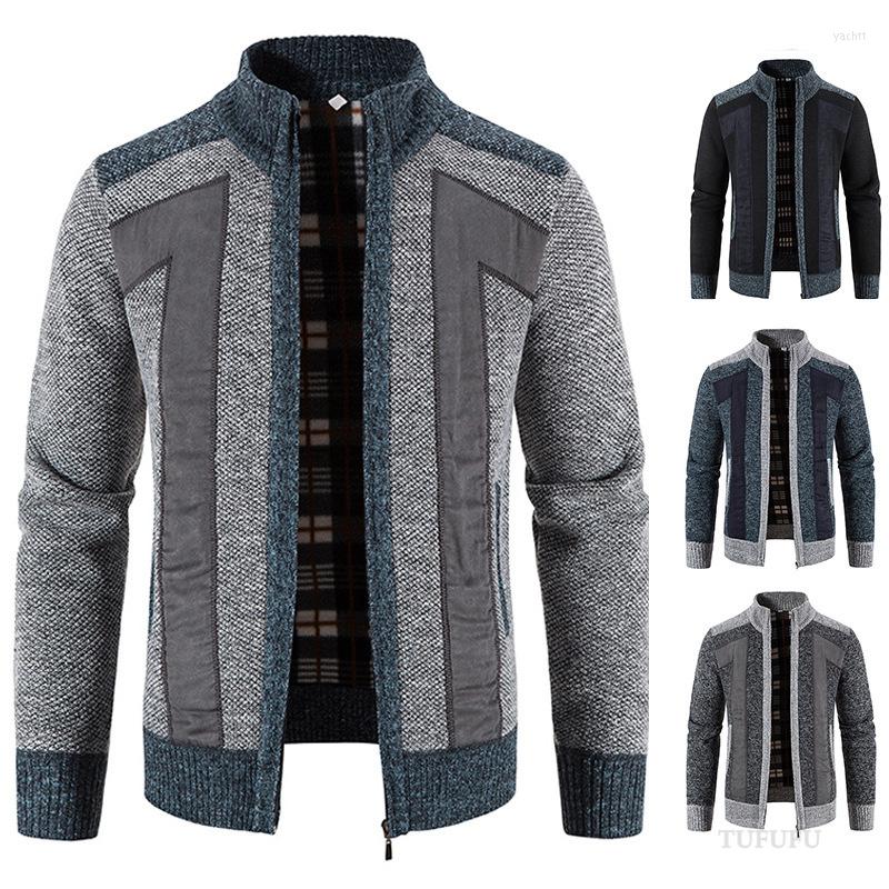 

Men's Sweaters 2022 Men's Knitted Cardigan Sweater Plus Velvet Thick Autumn And Winter Stand Collar Zipper Jacket, Gray