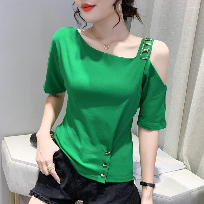 

Women's T Shirts 2022 Suummer Short Sleeve Sexy Off The Shoulder Women T-Shirt Fashion Loose Woman Tops Clothes Fmeale Shirt, Green